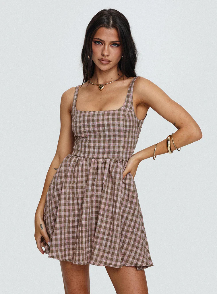 Cartmel Mini Dress Brown / Pink | Princess Polly US