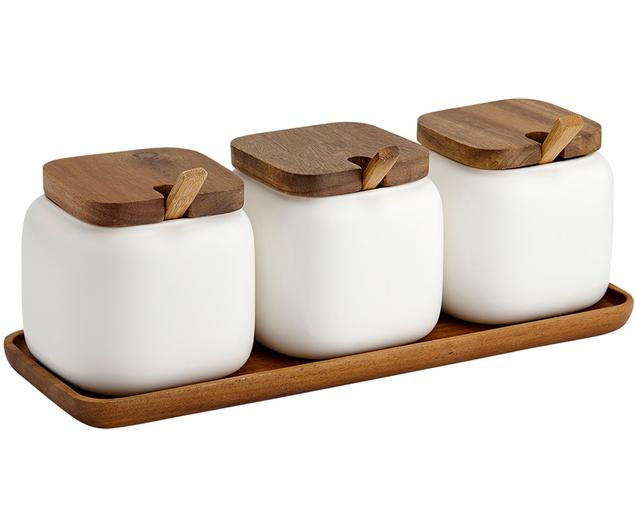 Boîte en porcelaine avec accessoire en bois d'acacia Essentials, 7 élém | WestwingNow | WestwingNow EU