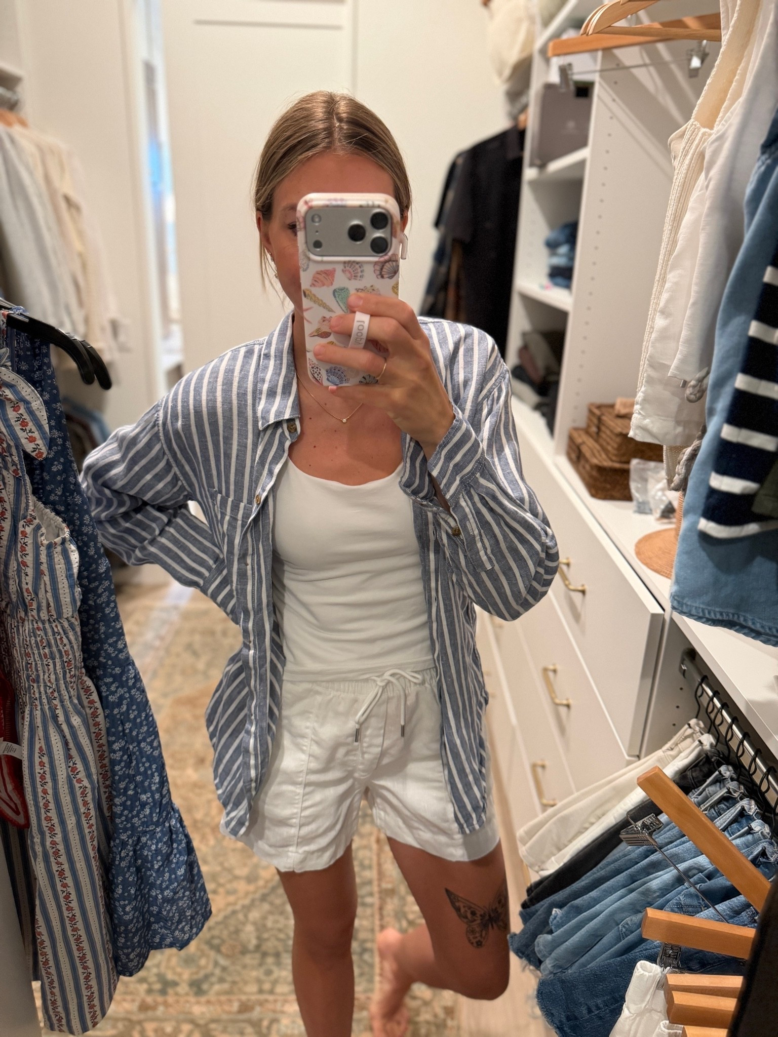 This blue and white striped shirt is perfect for summer! These linen shorts are 30% off. I bought them in several colors because they are THAT comfy. (Wearing a M in the shirt and XS in the shorts).

#LTKootd #LTKSaleAlert #LTKTall