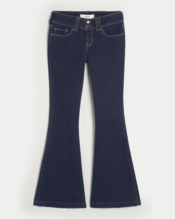 Low-Rise Dark Wash Flare Jeans | Hollister (US)