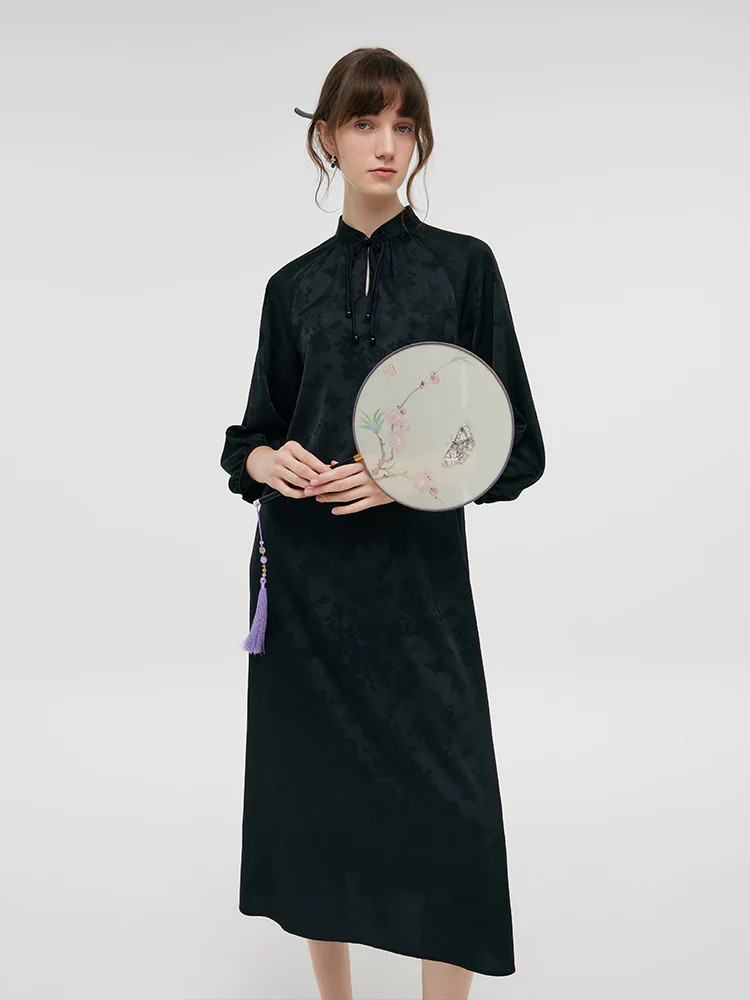 New Chinese-Style Jacquard Women Qipao Midi Dress | GOELIA