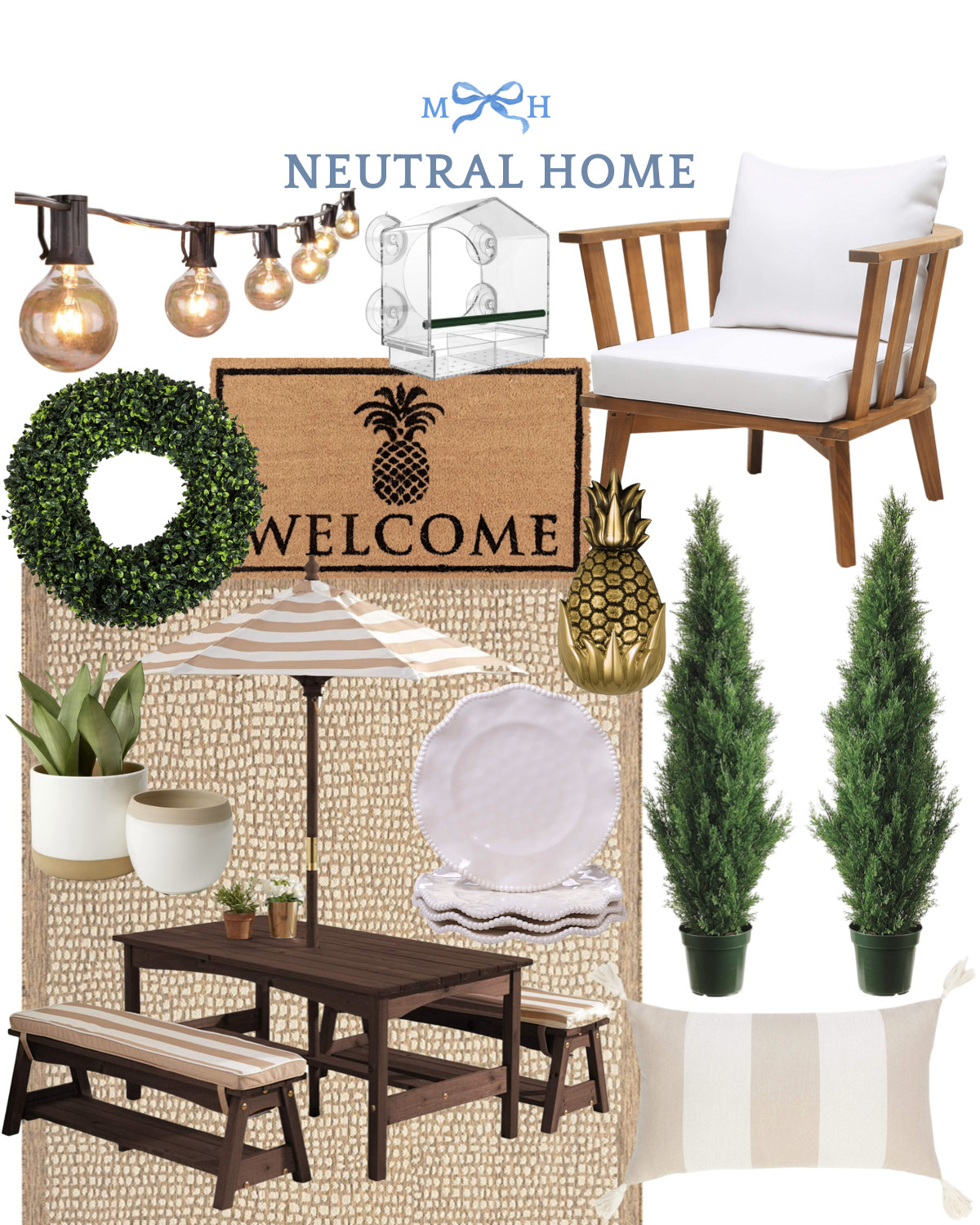 Neutral classic timeless style home house backyard porch deck rug furniture kids seating greenery do | Amazon (US)