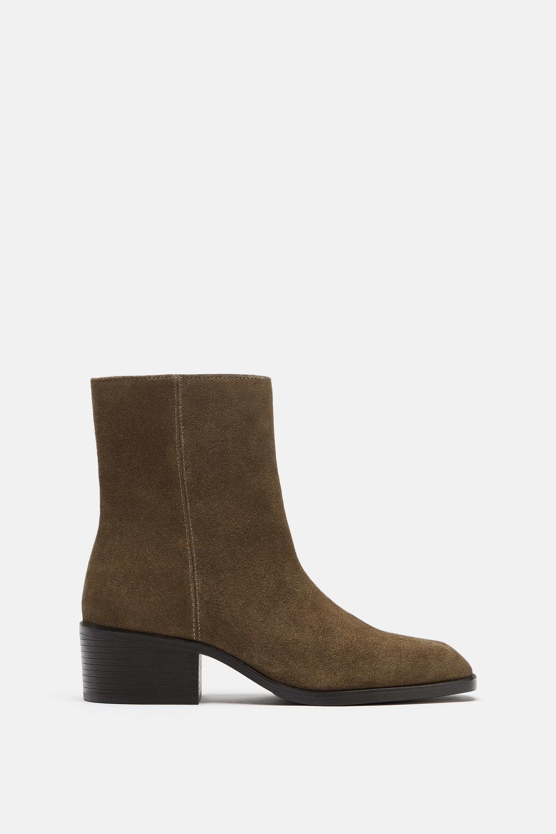 Zara - Suede Heeled Ankle Boots - Taupe Gray - 9 - Woman | Zara Canada