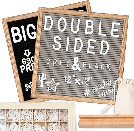 Letter Board 12"x12" Double Sided (Black & Gray) +690 Pre-Cut Letters +Cursive Words +Stand +UPGR... | Amazon (US)