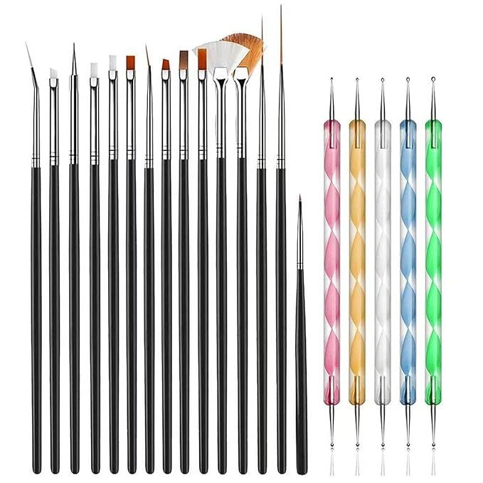 JOYJULY 20pcs Nail Art Design Tools, 15pcs Painting Brushes Set with 5pcs Dotting Pens, BLACK … | Amazon (US)