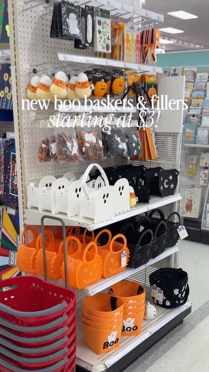New Boo basket finds at Target, starting at $3! 👻🐈‍⬛🎃
They aren’t online yet but if you want the link when they are, comment “BOO” and I’ll send the link when they are! 

 #Targetpartner #ltk #targetstyle #shoppingvlog #newattarget