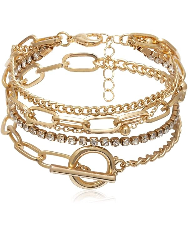 Gold Bracelets for Women Dainty Boho Stackable Bracelet Set Gold Chunky Layered Link Bangle for M... | Amazon (US)