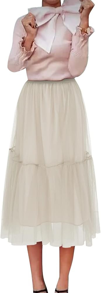 8QIDA Women's Mesh Over The Knee Multi Layer Large Swing Tutu Skirt High Waist A Shaped Thin Mid ... | Amazon (US)