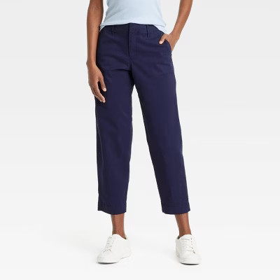 Women's High-Rise Tapered Ankle Chino Pants - A New Day™ Blue 16: Relaxed Fit, Cotton-Spandex B... | Target