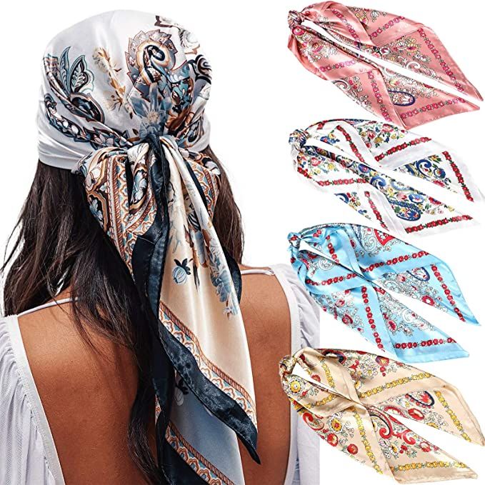 35” Satin Large Square Head Scarves - 4PCS Silk Like Neck Scarf Hair Sleeping Wraps Lightweight... | Amazon (US)