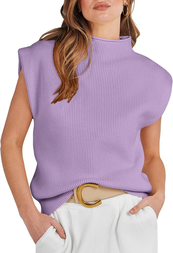 ANRABESS Women's Mock Neck Sleeveless Sweater Vest Casual Cap Sleeve Knit Pullover Tank Tops 2026... | Amazon (US)