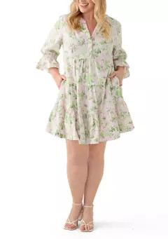 Crown & Ivy™ Plus Size 3/4 Sleeve Tiered Mini Dress | Belk