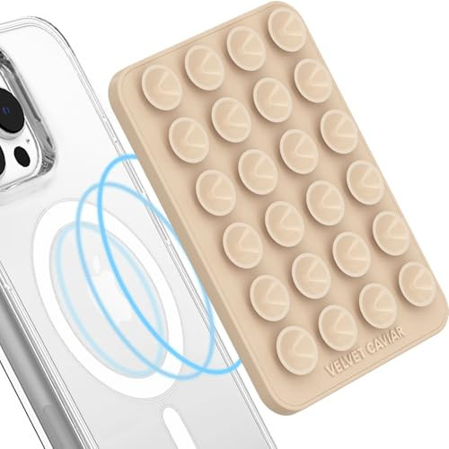 Velvet Caviar Suction Cup Phone Case Mount Compatible with MagSafe Devices Only - Magnetic Silicone Sticky Phone Grip Holder for iPhone Back of Phone - Mirror Gripper (Nude) | Amazon (US)