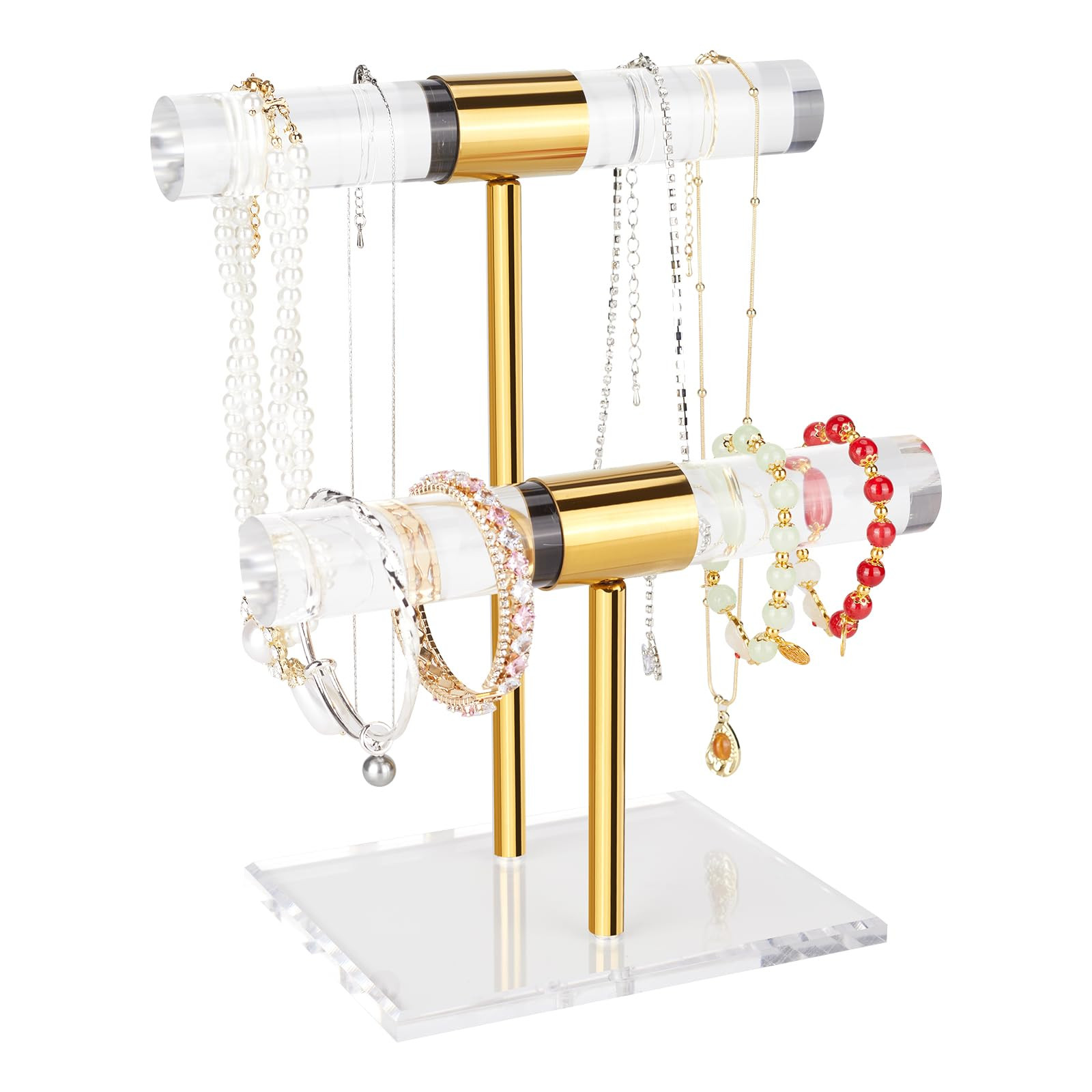 Necklace Holder Bracelet Holder, 2-Tier Acrylic Jewelry Display Stand Gold Jewelry Tower Stand Cr... | Amazon (US)