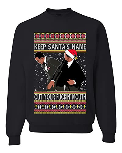 Slap Meme Award Show Will Slapping Chris Keep Santa's Name Out Your Mouth Ugly Christmas Sweater Unisex Crewneck Graphic Sweatshirt, Black, 5X-Large | Amazon (US)
