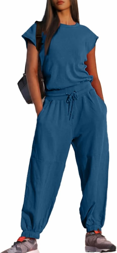 Glamaker Women's Casual Sleeveless One Piece Jumpsuits Loose Open Back Workout Onesie Summer Outf... | Amazon (US)