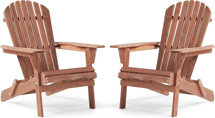 SoliWood Outdoor Wooden Folding Adirondack Chair Set of 2 with Pre-Assembled BackRest, Wood Patio... | Amazon (US)