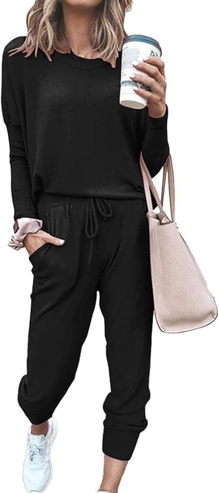 PRETTYGARDEN Women's 2024 Fall Two Piece Outfit Long Sleeve Crewneck Pullover Tops and Long Pants... | Amazon (US)