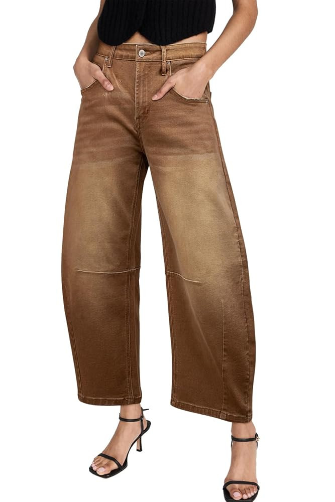 Sidefeel Women's Barrel Jeans Wide Leg Vintage Mid Rise Y2k Baggy Boyfriend Ankle Denim Pants | Amazon (US)