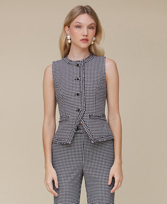 Women's Checked Fringed Cutaway Vest | Macy's