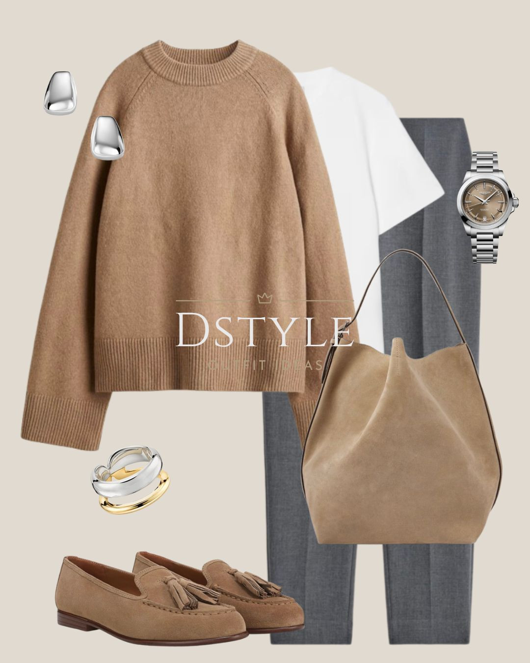 Effortless fall style: a loose fit sweater, crisp tee, and tailored trousers. This neutral palette of camel, white, and charcoal grey is so chic and easy to wear! The suede tassel loafers and soft hobo bag add beautiful texture and comfort.
Tap to shop this perfect elevated basic look for work, weekend, and everything in between. 

 

#LTKStyleTip #LTKWorkwear #LTKShoeCrush