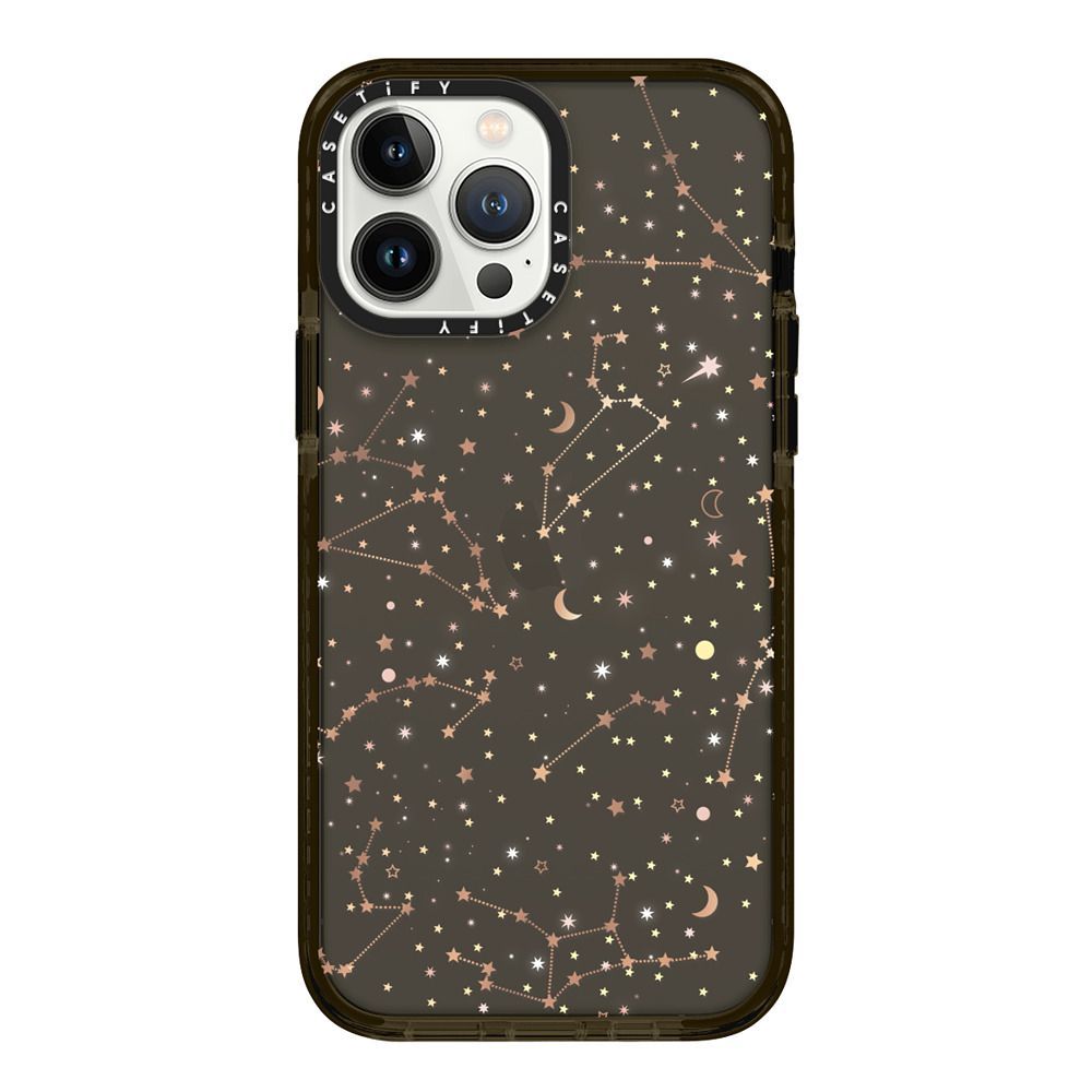 Space pattern on clear background/ gold stars and moon universe | Casetify