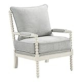 OSP Home Furnishings Kaylee Spindle Accent Chair with Antique White Wood Frame, Smoke Grey Fabric | Amazon (US)