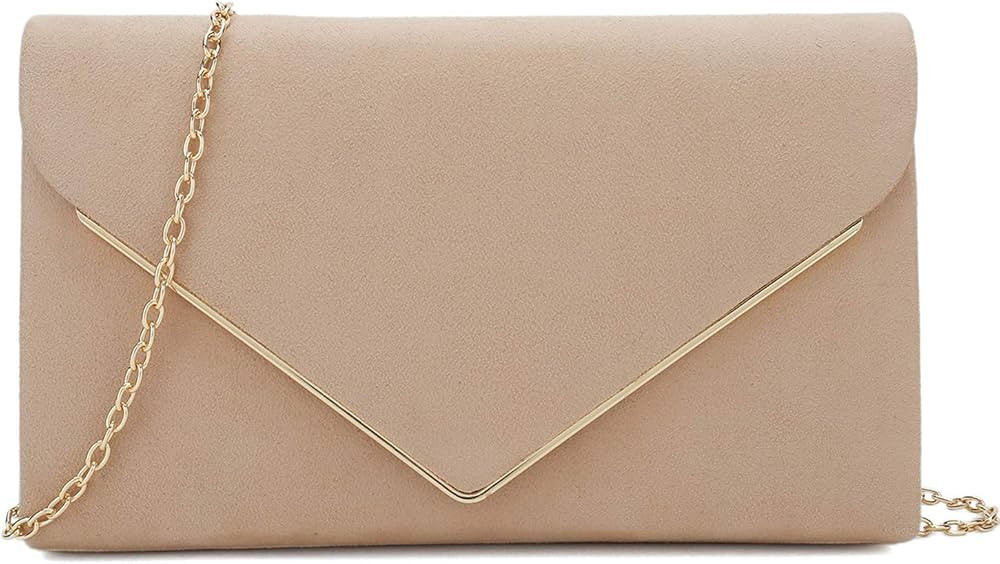 CHARMING TAILOR Faux Suede Clutch Bag Elegant Metal Binding Evening Purse for Wedding/Prom/Black-Tie | Amazon (US)