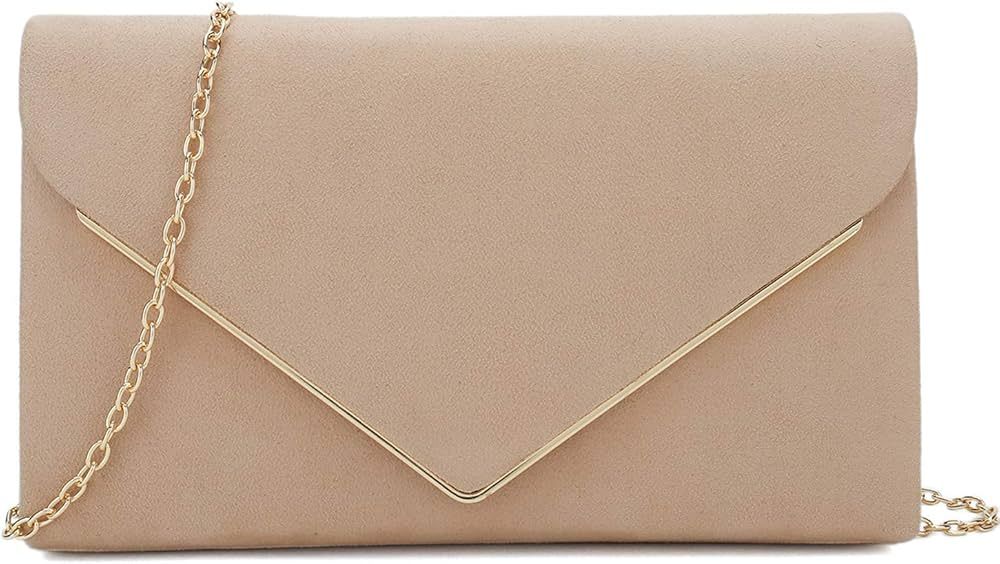 CHARMING TAILOR Faux Suede Clutch Bag Elegant Metal Binding Evening Purse for Wedding/Prom/Black-Tie | Amazon (US)