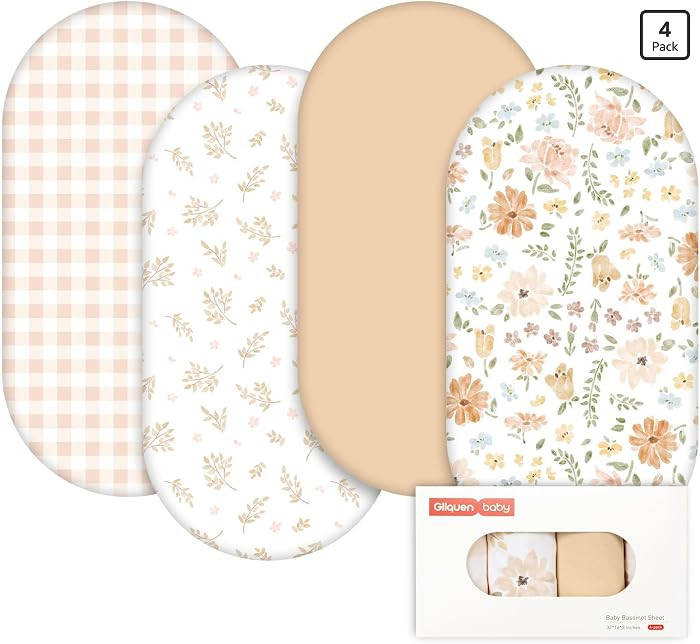 Gllquen Baby Bassinet Sheets 4 Pack, Breathable Cozy Fitted Mattress Sheet | Amazon (US)