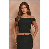 Black Slinky Slash Neck Off Shoulder Top | PrettyLittleThing UK