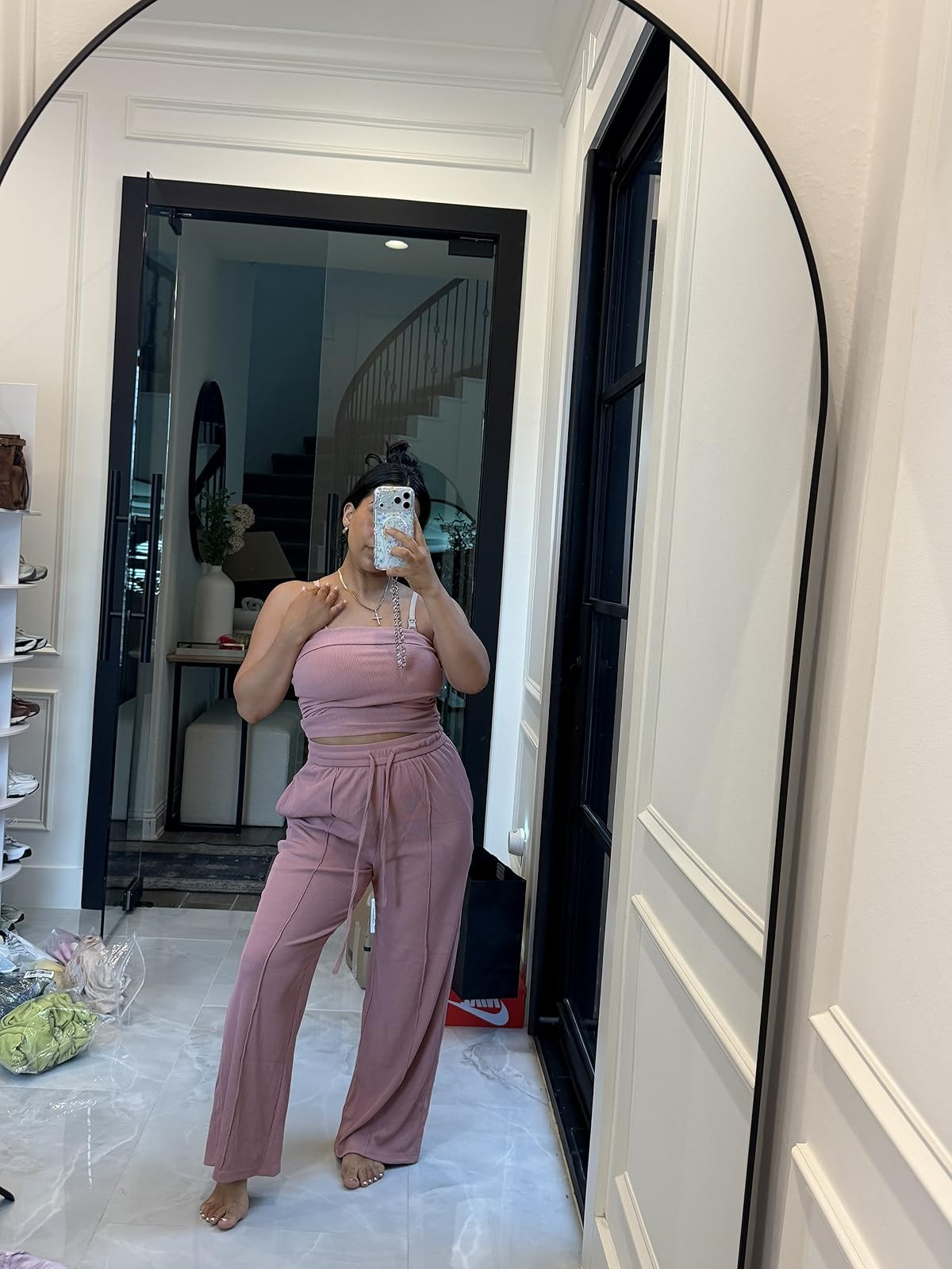 PRETTYGARDEN Womens Summer Outfits 2 Piece Sets Casual Ribbed Knit Crop Tube Top Wide Leg Pants S... | Amazon (US)