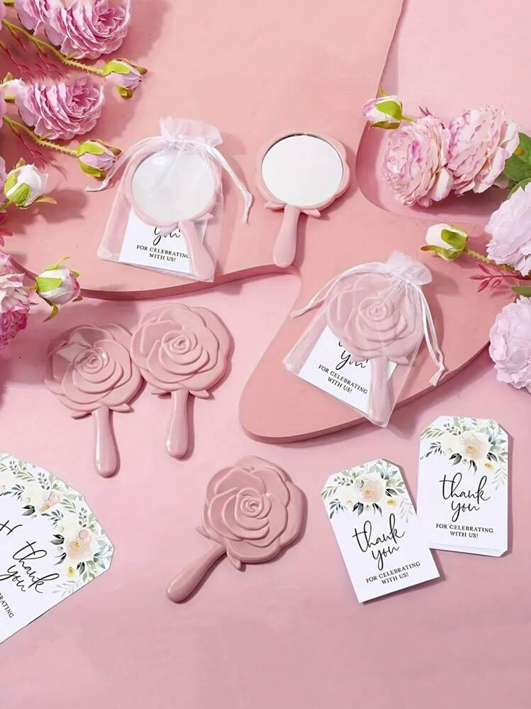 18 Pieces, Bridal Shower Favors Rose Design Mirrors Plastic Compact Mirrors Bridal Thank You Card... | SHEIN