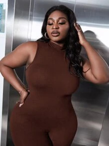 SHEIN SXY Plus 1pc Mock Neck Skinny Jumpsuit Without Belt SKU: sf2111173333960172(1000+ Reviews)$... | SHEIN