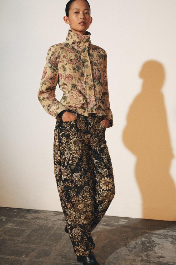 Zara - Zw Collection Floral Jacket - Ecru / Beige - L - Woman | Zara US