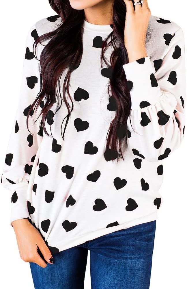 Ivay Womens Heart Printed Long Sleeve Tops Tee Shirts | Amazon (US)