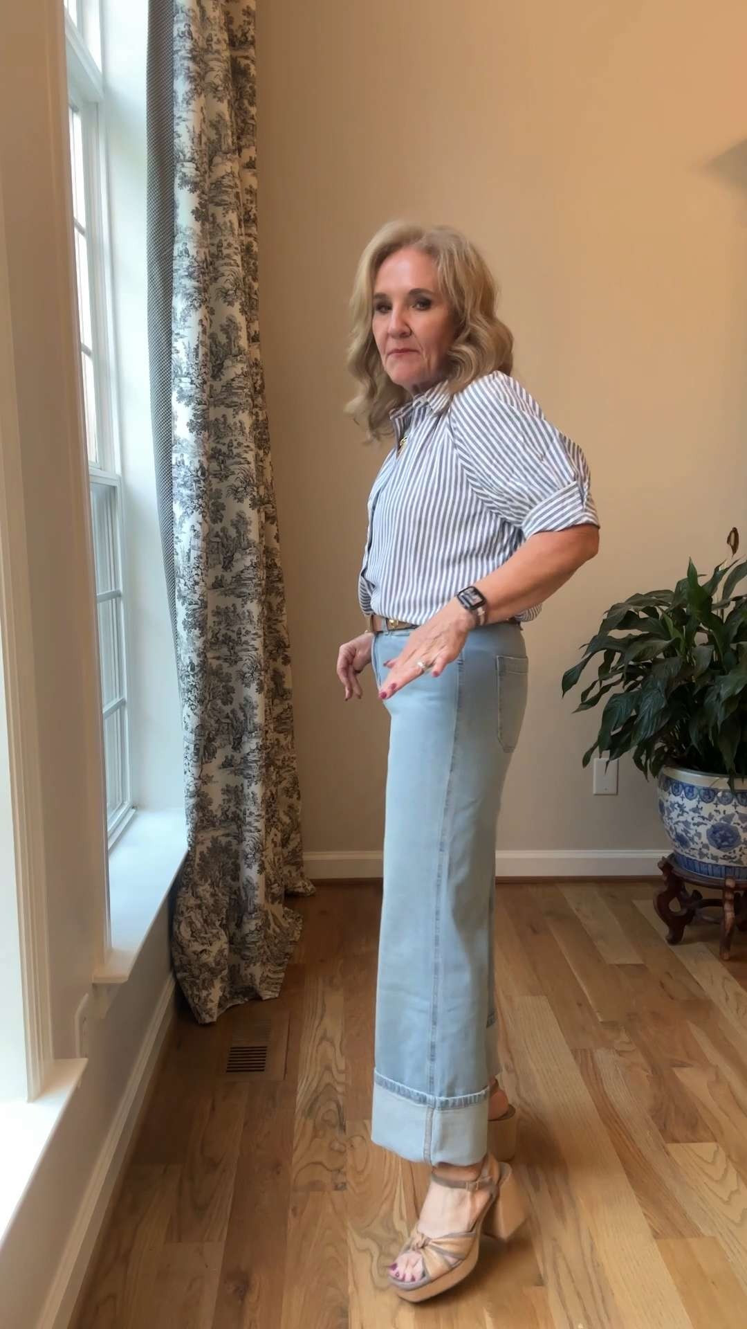Nordstrom rack finds! 
Love this striped popover top size medium 
Jeans size 29 not much stretch love the wide leg cuff 
Sandals also Nordstrom rack! They’re so comfy so good 

 

#LTKOver40 #LTKFindsUnder50 #LTKShoeCrush