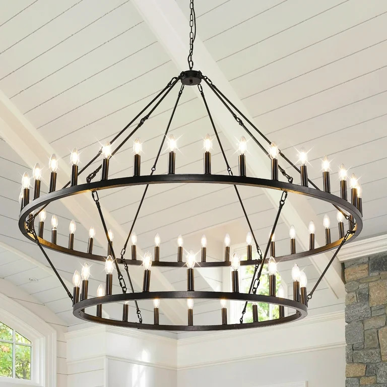 Magic Home 54-Lights Wagon Wheel Chandelier,2 Tier Extra Large Farmhouse Chandelier Light Fixture... | Walmart (US)