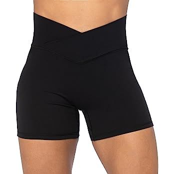 Sunzel Softmax Crossover Biker Shorts for Women, V Criss Cross High Waist Yoga Workout Gym Shorts... | Amazon (US)