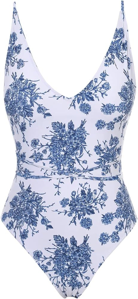 BERLOOK Women's Sexy Bathing Suits Criss Tie Backless High Cut One Piece Swimwear | Amazon (US)