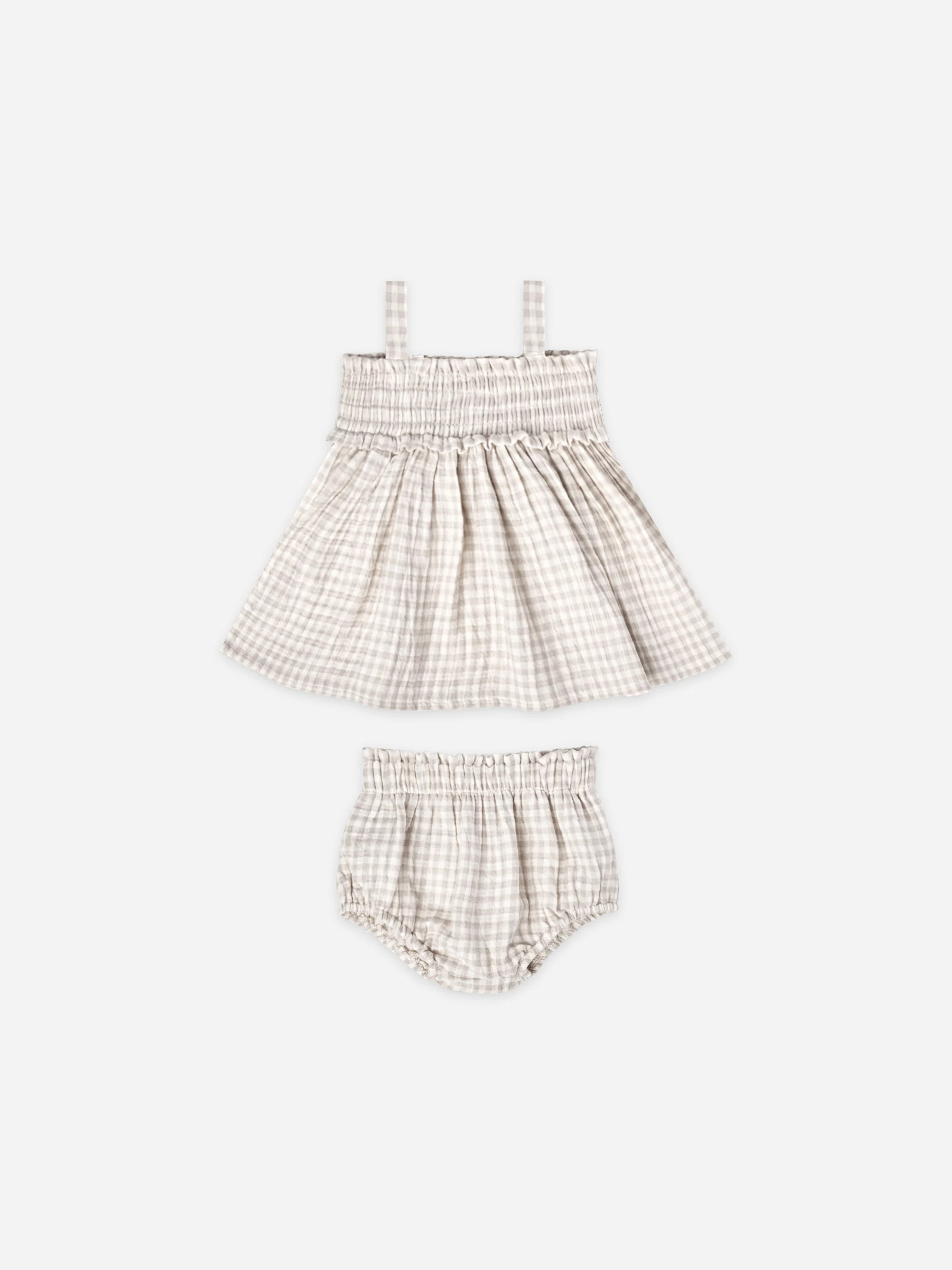 Mae Smocked Top + Bloomer Set | Silver Gingham | Quincy Mae