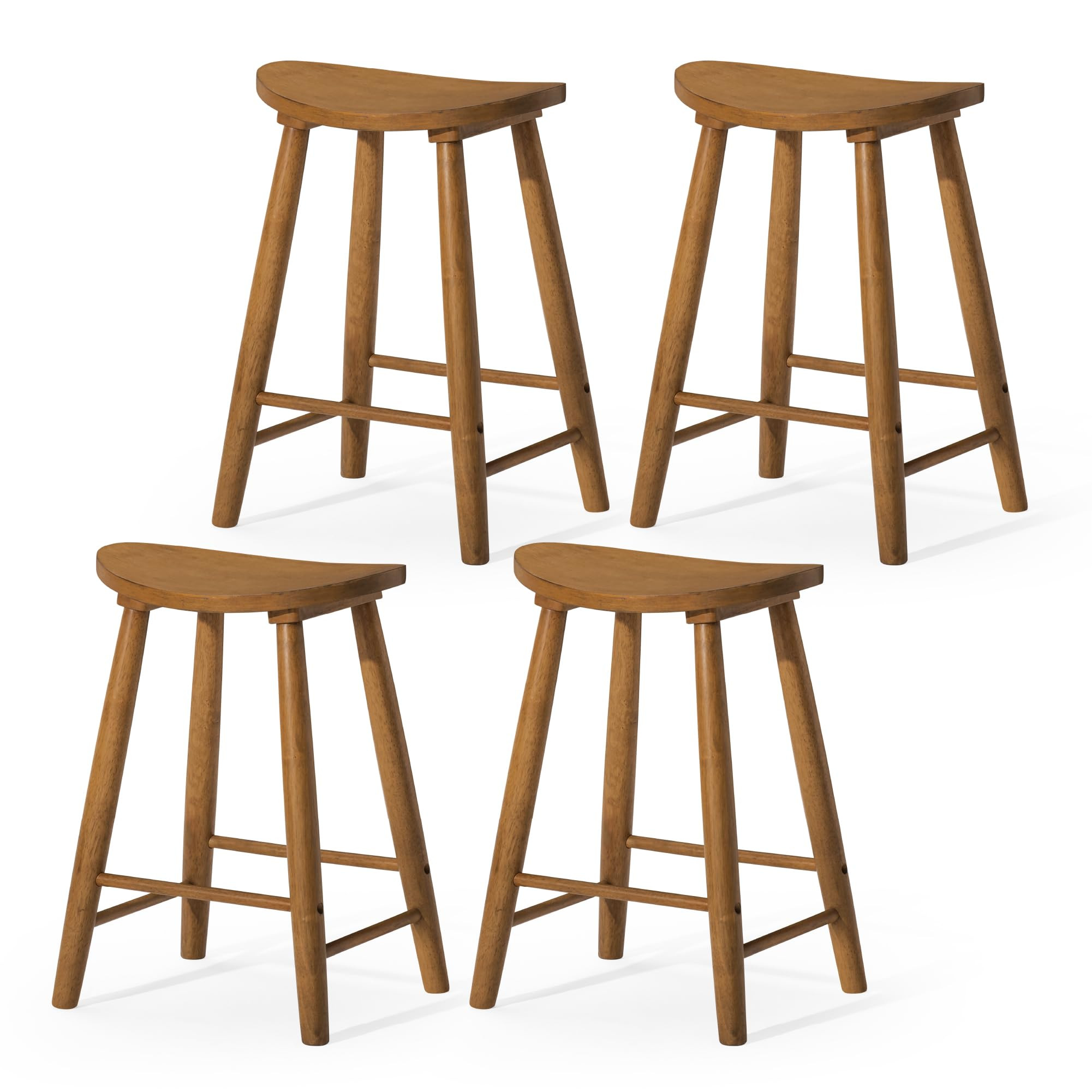 Maven Lane Luna Counter Stool Set of 4 – 26 Inch Round Stools with Footrest – Light Brown Sol... | Amazon (US)
