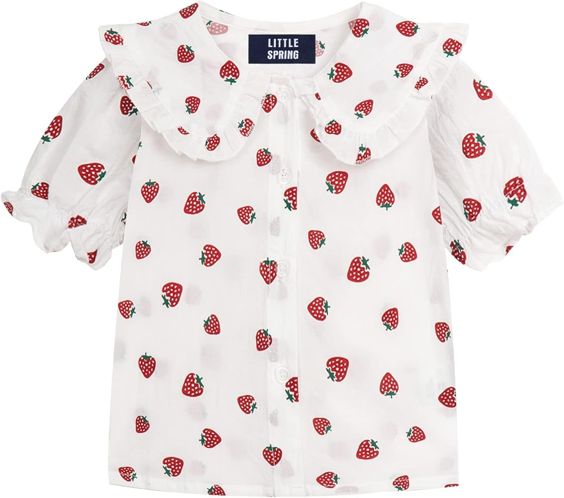 LittleSpring Girls Short Sleeve Peter Pan Blouse with Elastic Cuffs | Amazon (US)