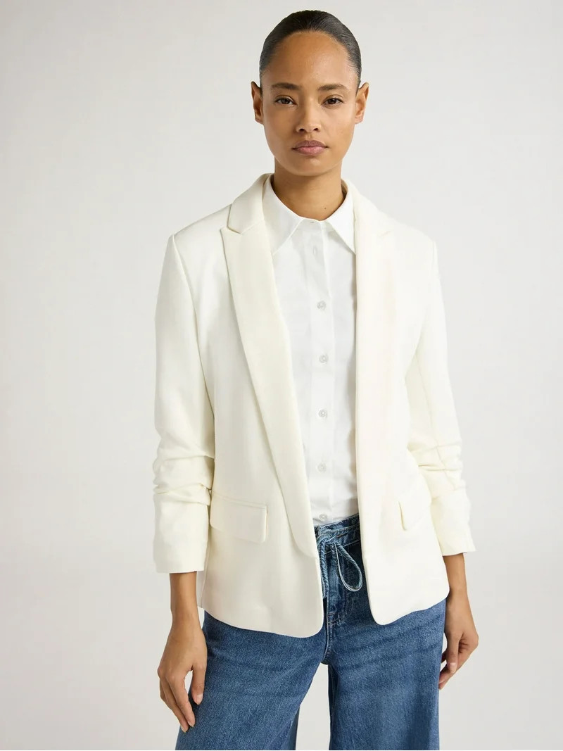 Scoop Women's and Women’s Plus Ultimate ScubaKnit Relaxed Blazer with Scrunch Sleeves, Sizes XS... | Walmart (US)