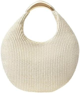 QWINEE Women's Woven Handbag Elegant Clutch Purse Metal Top Handle Cresent Evening Bag Retro PU L... | Amazon (US)