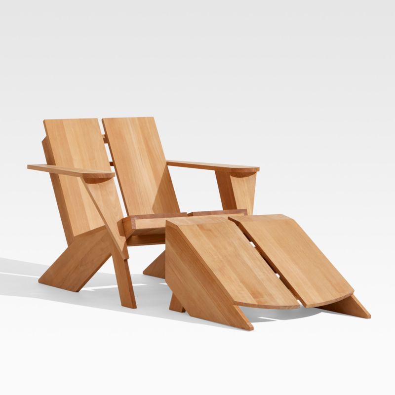 Paso Natural Teak Wood Outdoor Adirondack Chair with Ottoman + Reviews | Crate & Barrel | Crate & Barrel