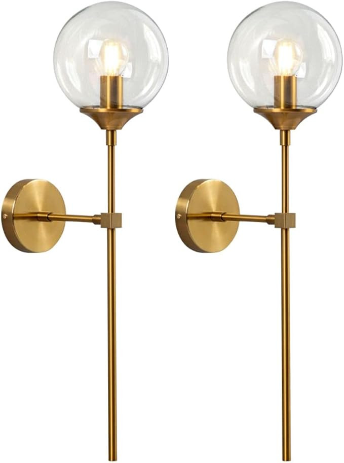KCO Mid-Century Modern Wall Mounted Sconces Set of 2 Clear Glass Globe Wall Lamps with Long Arm I... | Amazon (US)