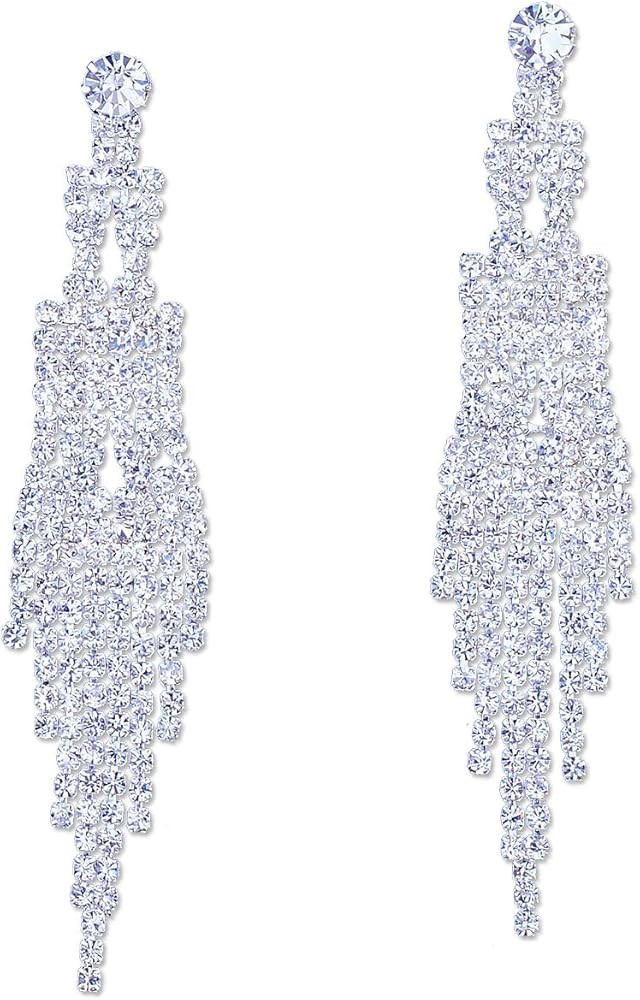 Wedding Earring Silver Rhinestone Chain Dagnel Earrings | Amazon (US)