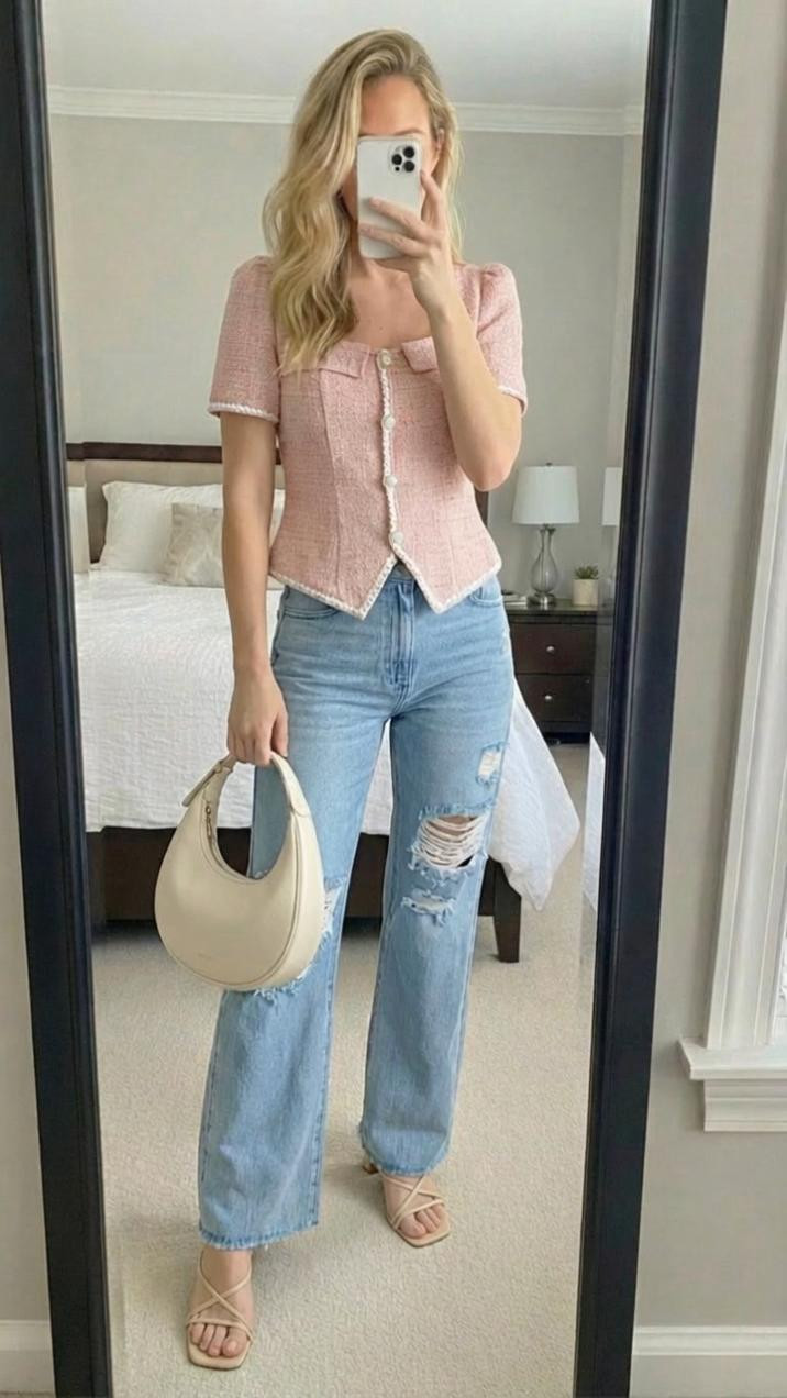 🩷✨ CASUAL CHIC SPRING OUTFIT ✨🩷
Pink tweed + distressed wide leg jeans = the combo I didn't know I needed 😍 This pink tweed jacket is SO Chanel-inspired and under $50 — it dresses up any casual look instantly!
The pearl button detailing and scallop trim are everything 🤍 Paired it with light wash wide leg jeans, my favorite cream crescent bag, and strappy heels to keep it elevated but still laid back.
🔗 All linked in my LTK! Tap to shop 👆

✨ KEYWORDS ✨
pink tweed top | tweed jacket | Chanel inspired outfit | pearl button top | scallop trim top | spring top | pink spring outfit | wide leg jeans | distressed jeans | light wash jeans | baggy jeans outfit | casual chic outfit | elevated casual | smart casual | spring OOTD | cream shoulder bag | crescent bag | hobo bag | strappy heels | square toe sandals | spring fashion 2025 | casual spring outfit | jeans and heels outfit | date night casual | brunch outfit | cute spring top | affordable fashion | budget fashion finds | OOTD | spring style inspo 

 

#LTKSpringSale #LTKdayinmylife #LTKWorkwear