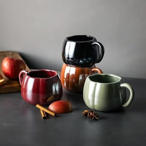 4-Pack 16oz Coffee Mugs - Elegant Pumpkin Pearl Finish, Durable Ceramic Cups for Tea & Hot Cocoa, Autumn Colors, Perfect for Entertaining & Daily Use | Amazon (US)